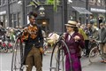 Riders donning their best tweed cycle along London streets for annual event