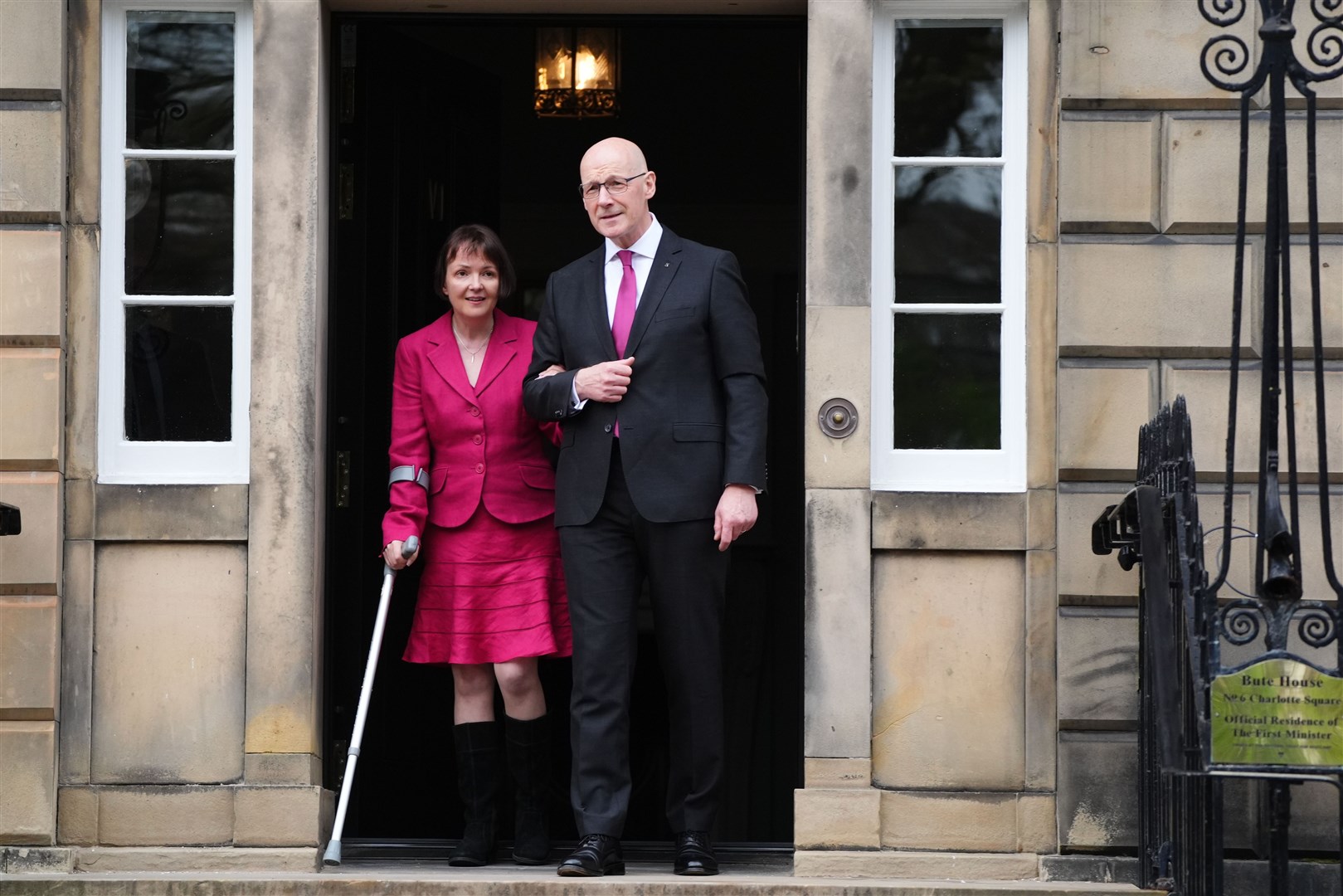 John Swinney, with his wife Elizabeth Quigley, on the steps of Bute House, the official residence of the First Minister (Andrew Milligan/PA)
