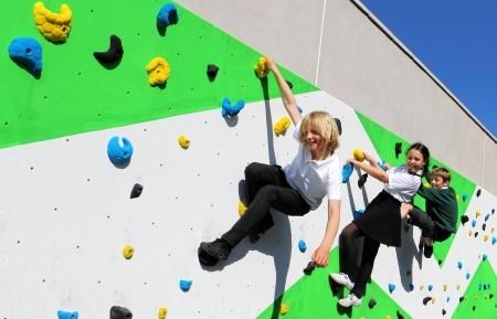 Dylan Sangster, Corran Hood and Calum Douglas try out the wall