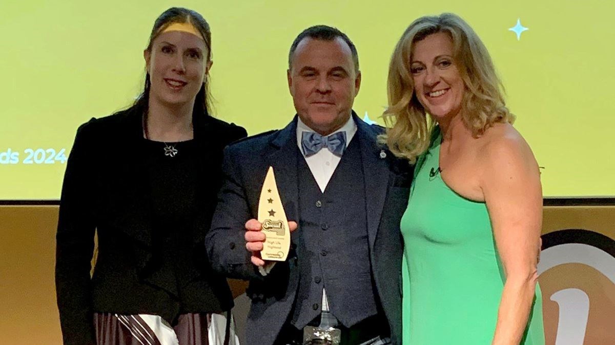 Pictured at the award presentation are (from left) Kirsty Cumming, CEO of Community Leisure UK; Steve Walsh OBE, Chief Executive of High Life Highland; and Sally Gunnell OBE.