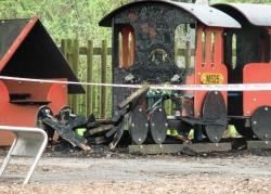 The burnt out play train at Pefferside Park