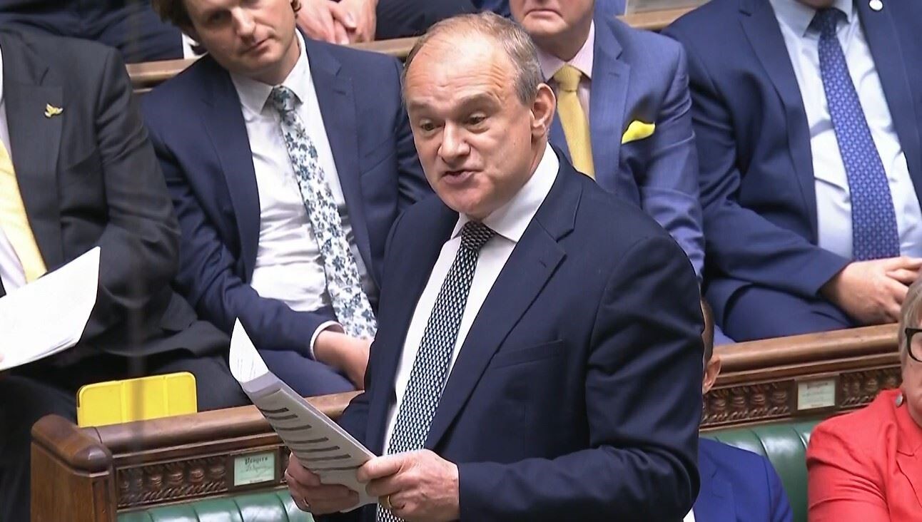 Liberal Democrat leader Sir Ed Davey speaking during Prime Minister’s Questions in the House of Commons (House of Commons/UK Parliament/PA)