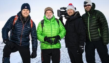Sam Heughan, Cameron, Chris McHendry (camera person) Iain Cornfoot from Kincraig (safety officer)