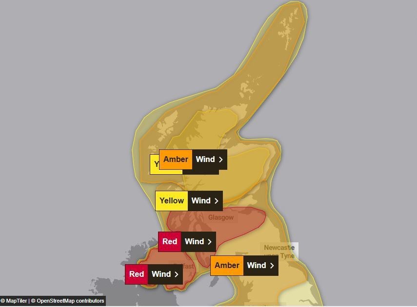 Weather warning including red alerts have been issued for all of Scotland tomorrow with the arrival of Storm Éowyn.
