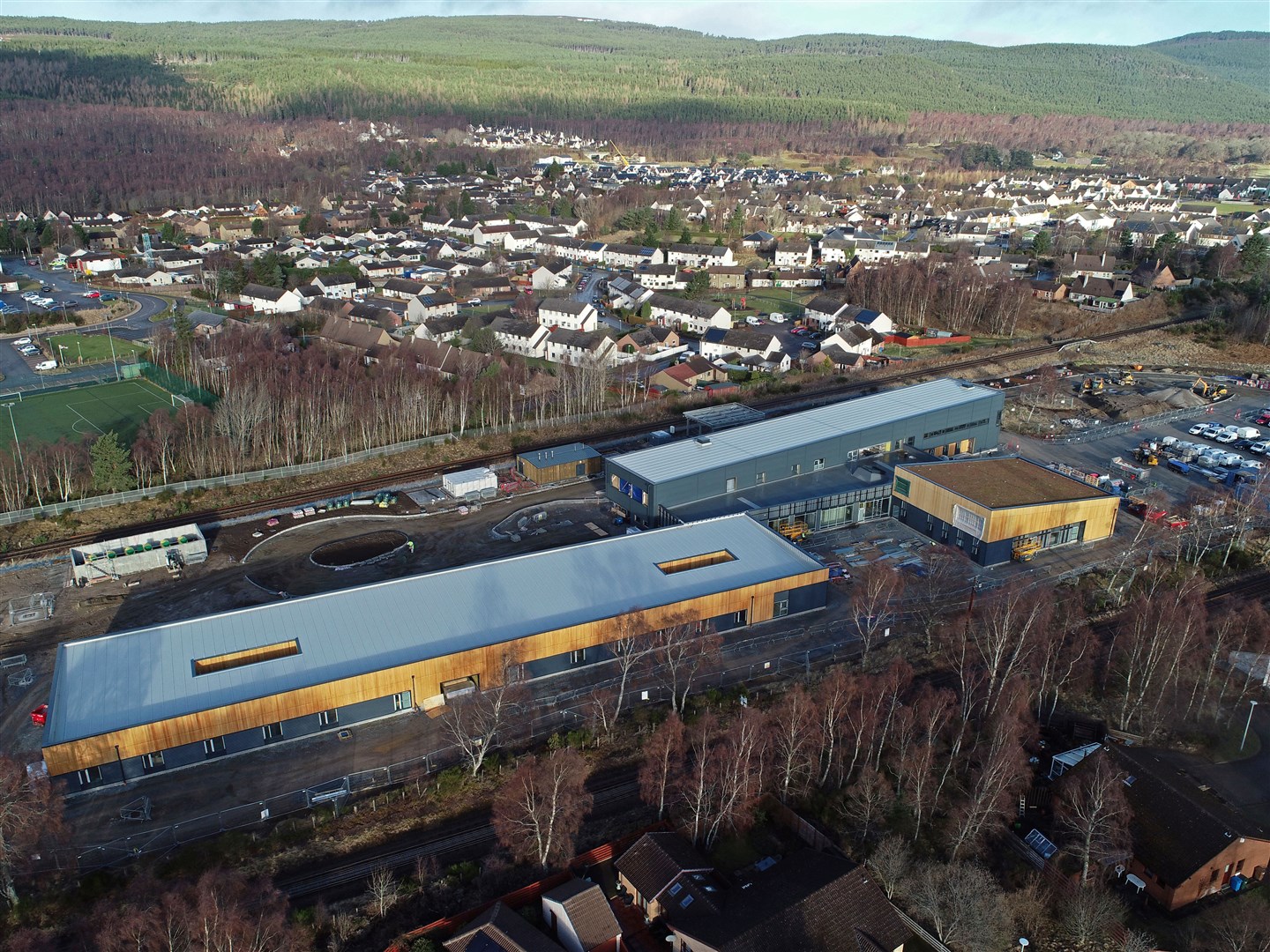 The hospital pictured earlier this year is a striking building at its site at Dalfaber.