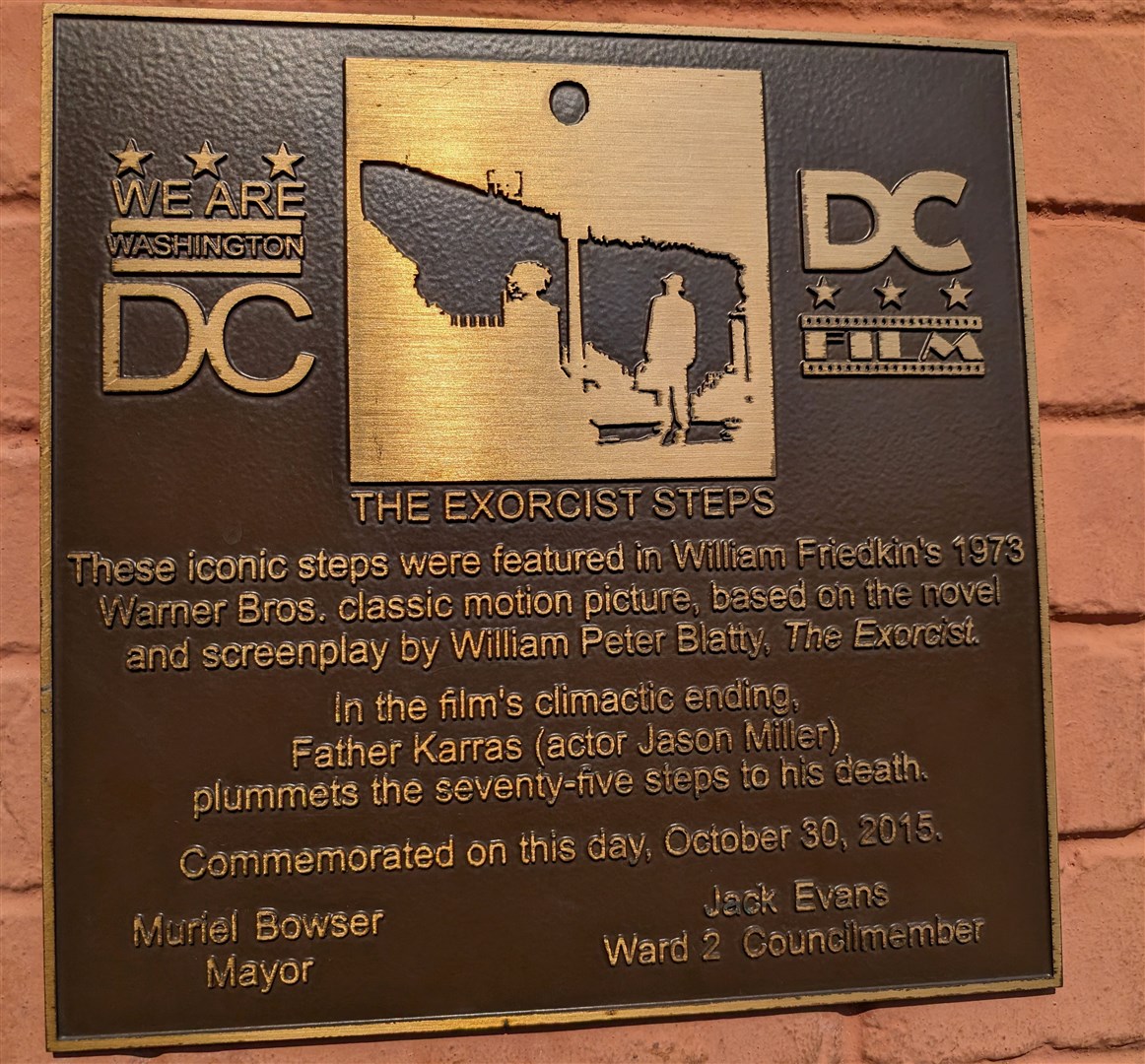 A plaque marking the iconic Exorcist Steps. Picture: Hector Mackenzie
