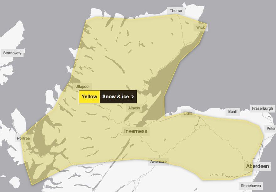The areas covered by the snow warning for January 1 and 2. Picture: Met Office.