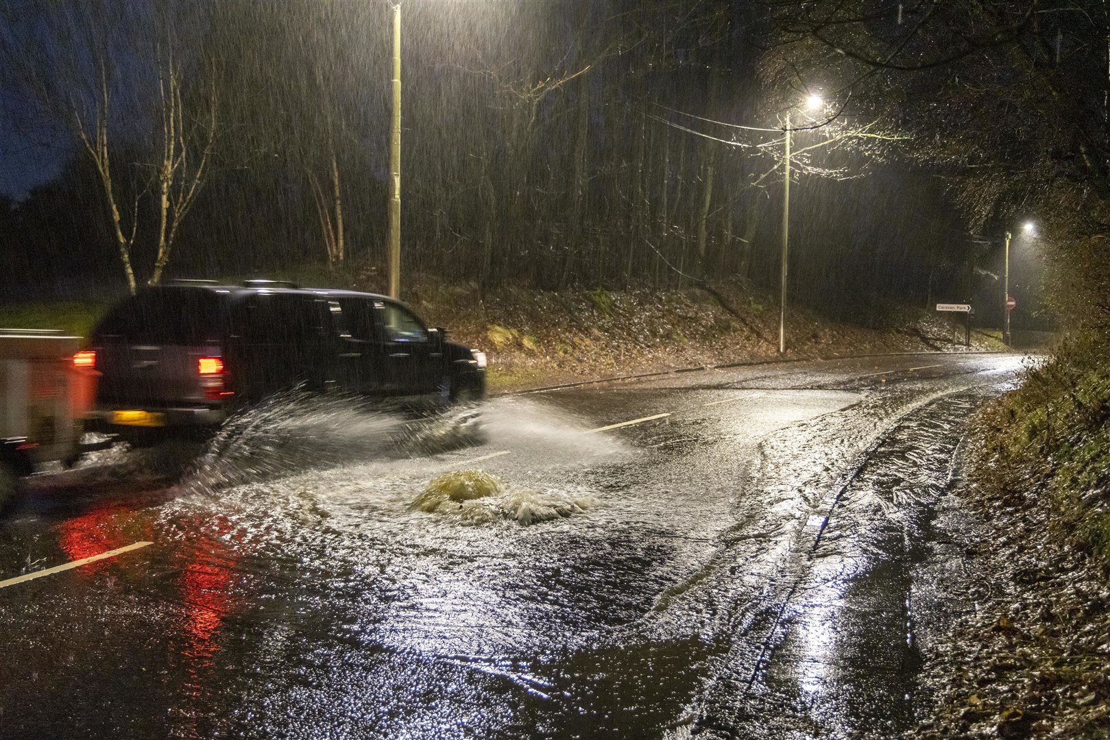 Flooded roads meant dangerous driving conditions in Abington, South Lanarkshire (Robert Perry/PA)