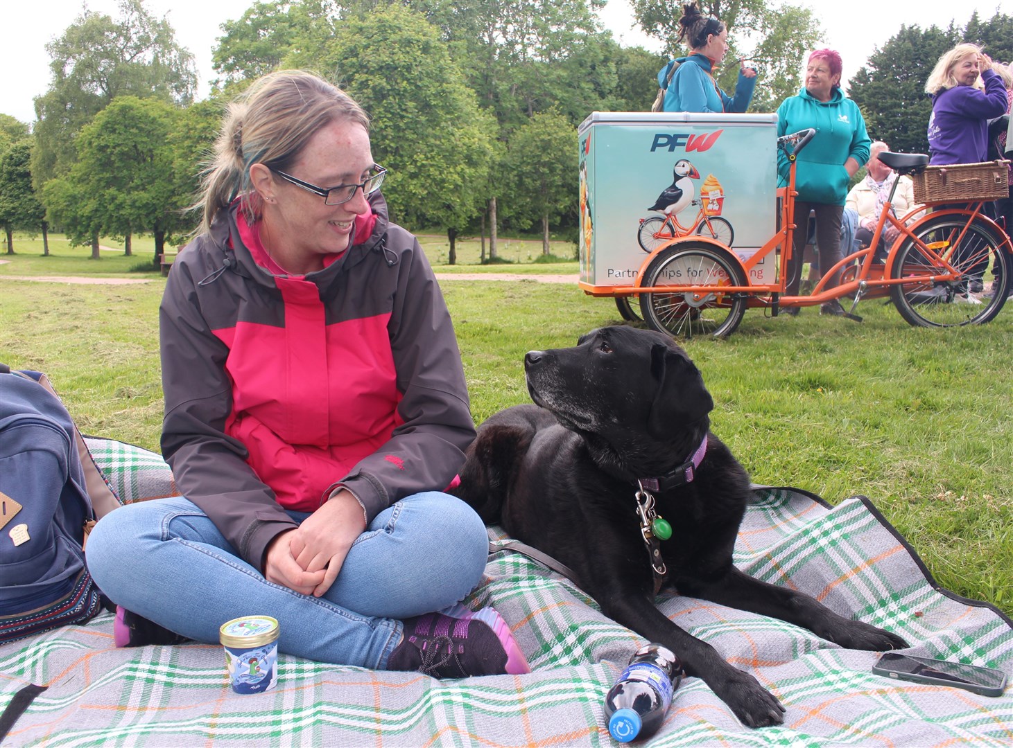 Susan Wiseman with black Labrador Vespa. Vespa belonged to former VIP group member Janice, who died in March this year. Susan and her mum were both friends with Janice and now look after her retired guide dog and come along on some of the group’s walks.