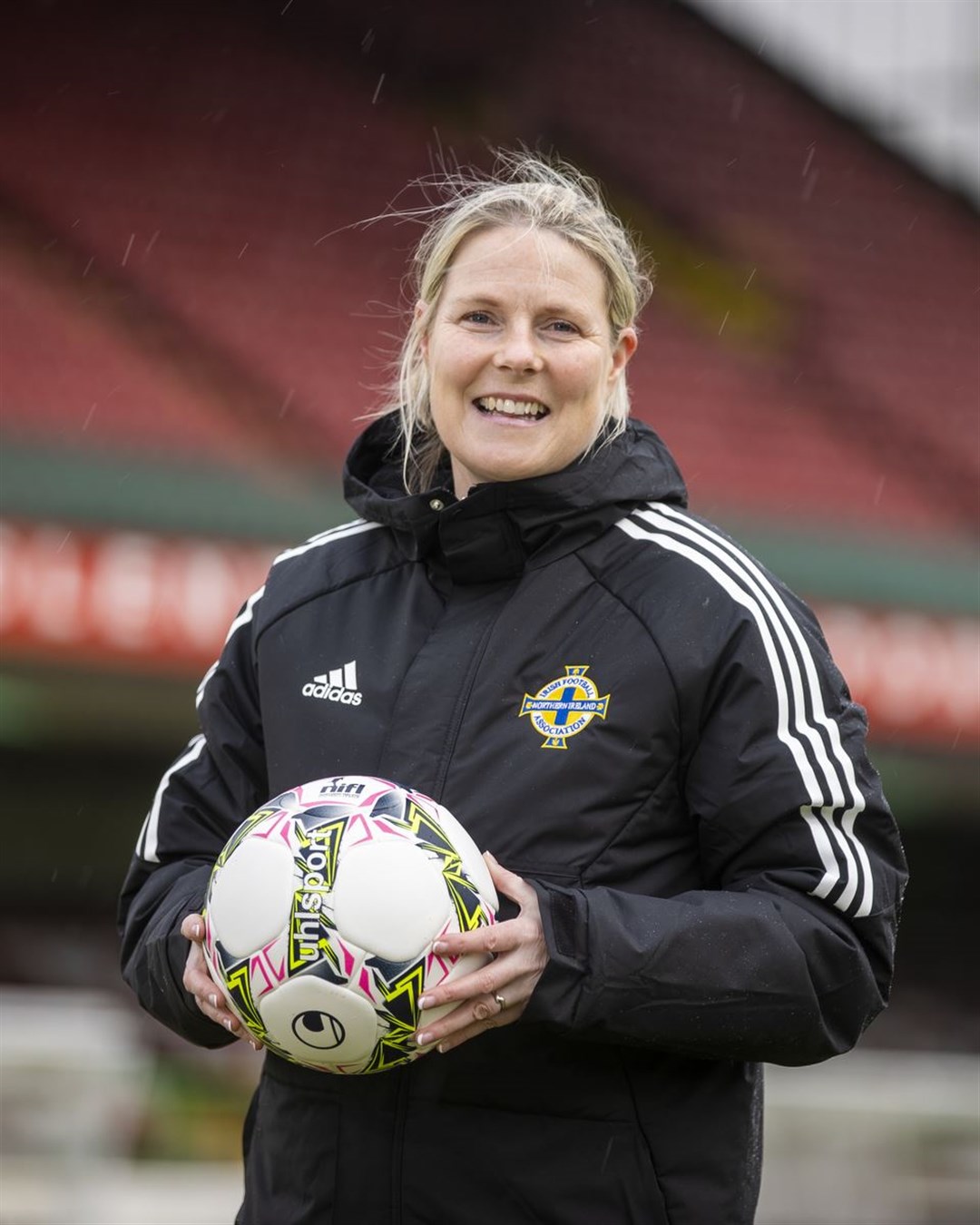 Gail Redmond at Glentoran’s home ground at the Oval in east Belfast (Liam McBurney/PA)