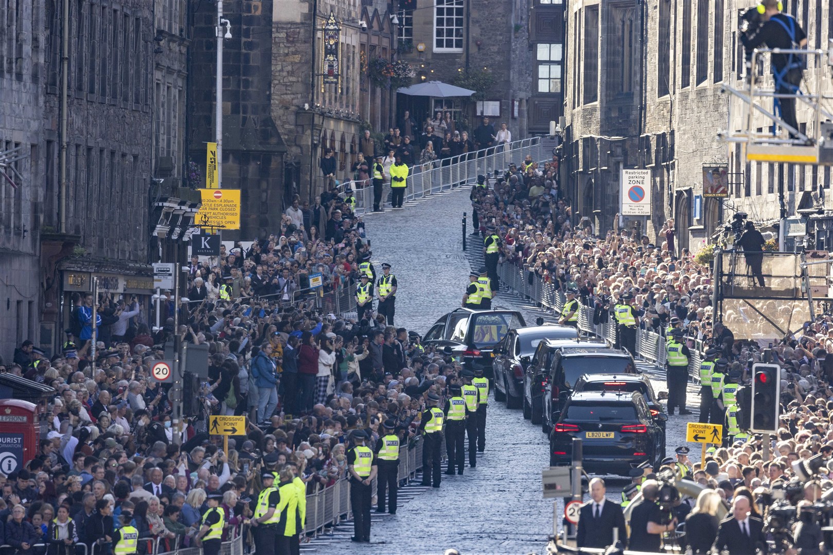 The hearse departs St Giles’ Cathedral, for Edinburgh Airport (Newsline/DailyMail/PA)
