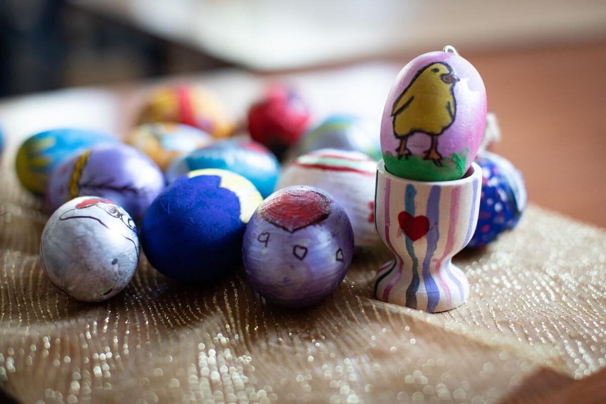 Easter eggs which Gabriel painted with children he visited in the school in Warsaw, Poland (Save the Children)