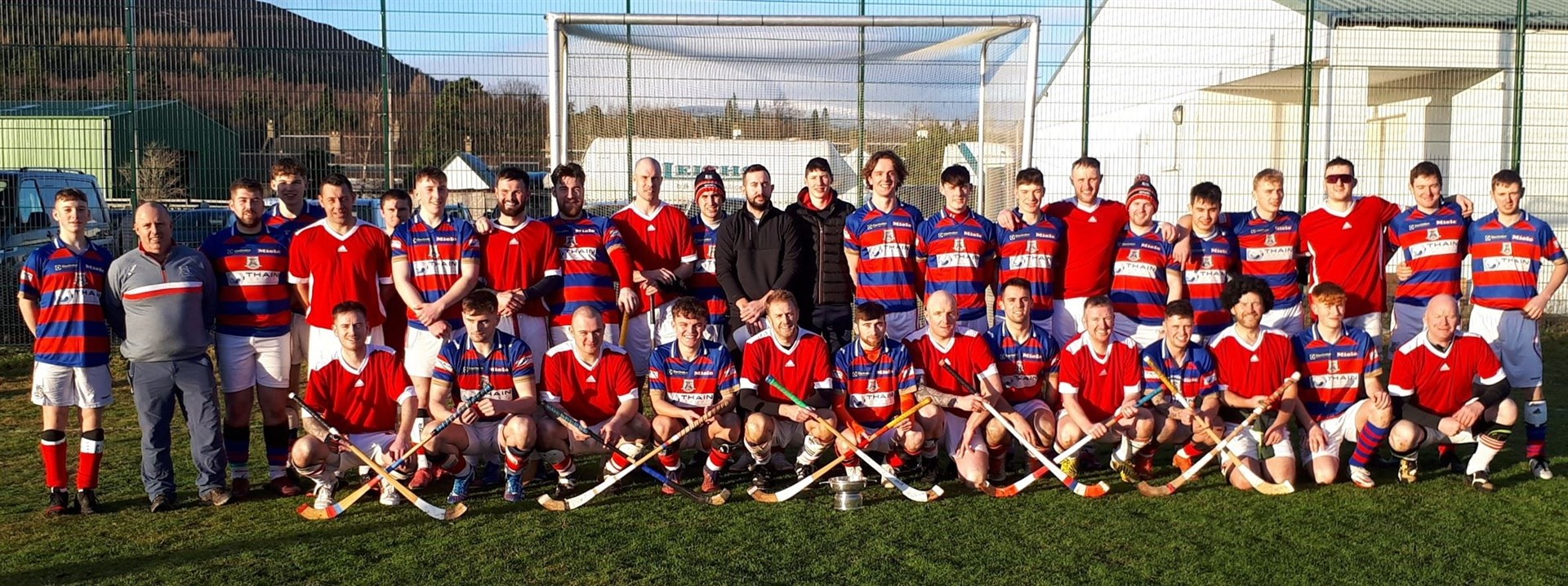 The two teams line up for a photograph before the 1pm throw-up. Picture: John Robertson.