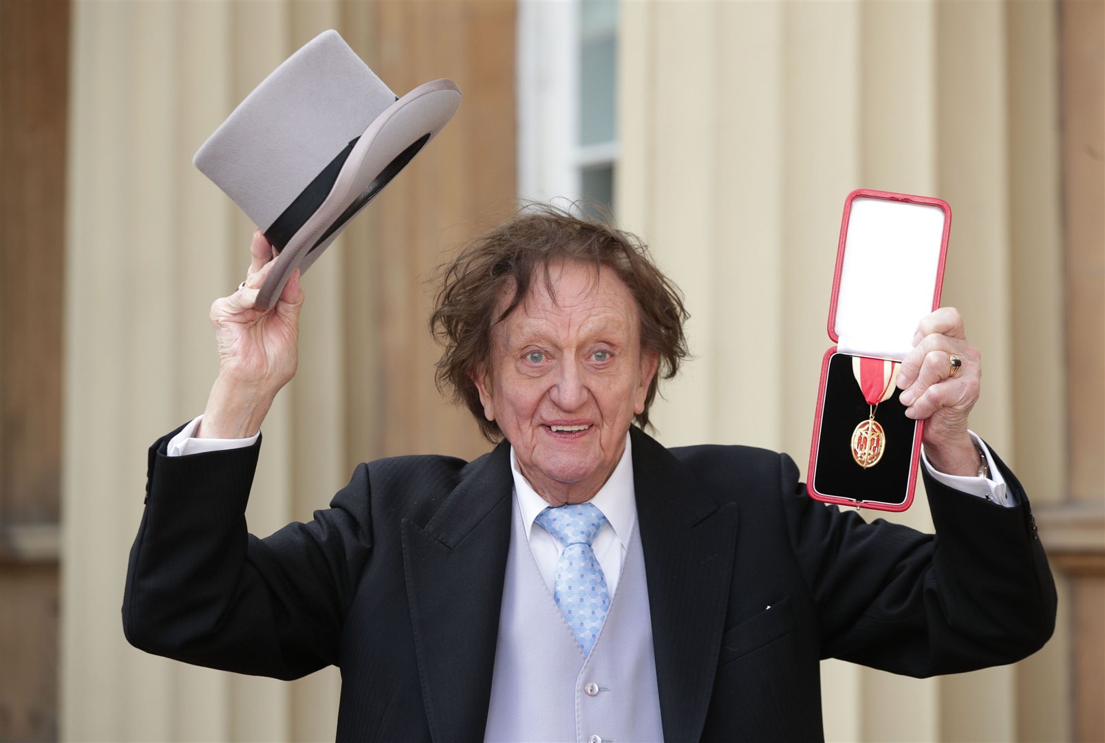 Veteran entertainer Sir Ken Dodd at Buckingham Palace, London, after he was made a Knight Bachelor of the British Empire by the Duke of Cambridge (Yui Mok/PA)