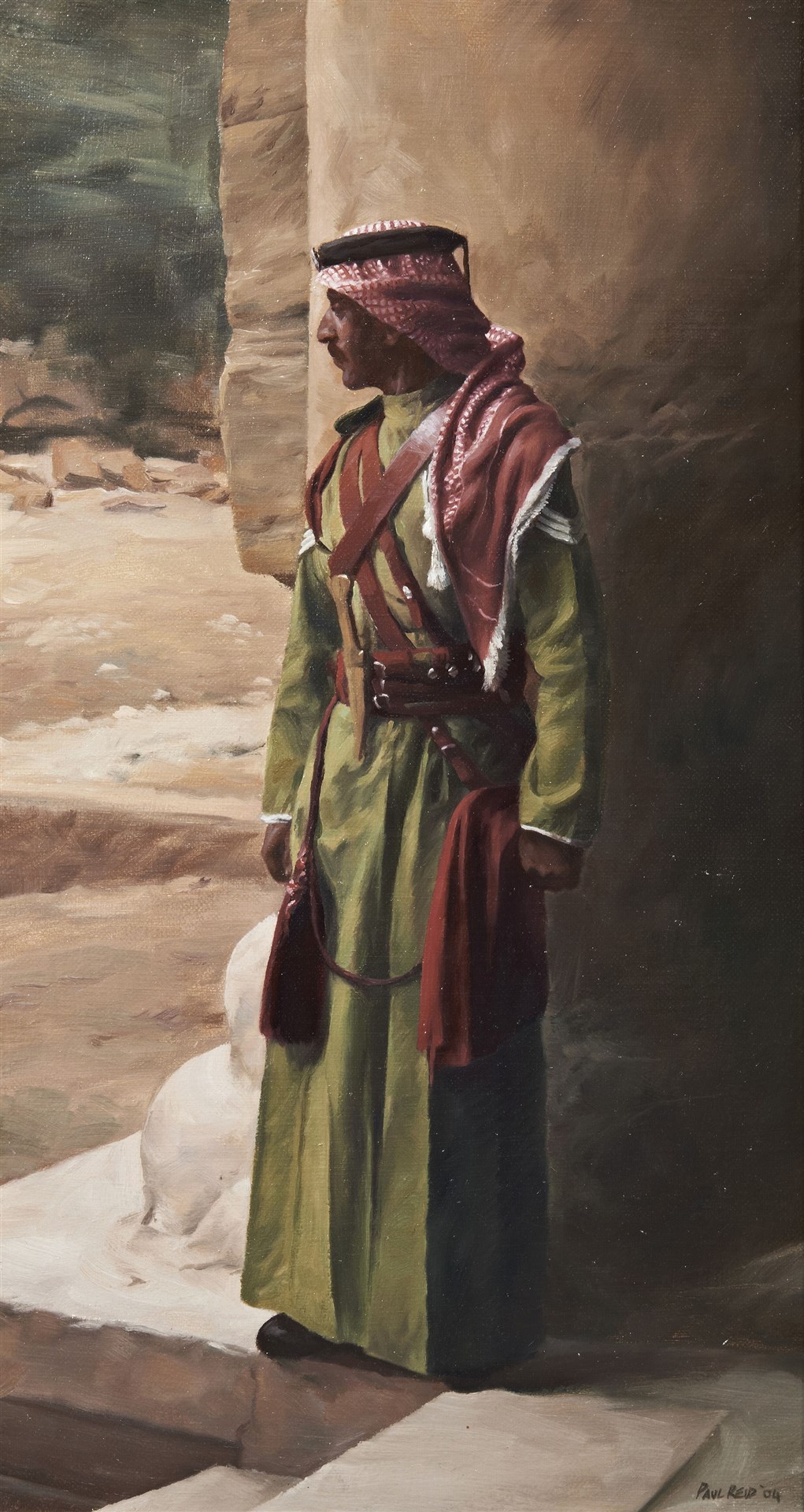 A painting by Paul Reid of a man at Petra in Jordan made during Charles’s visit to the country (The Royal Collection/PA)