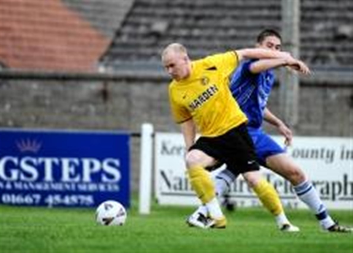 Nairn striker Craig Campbell in action against Strathspey before his red card on Saturday.