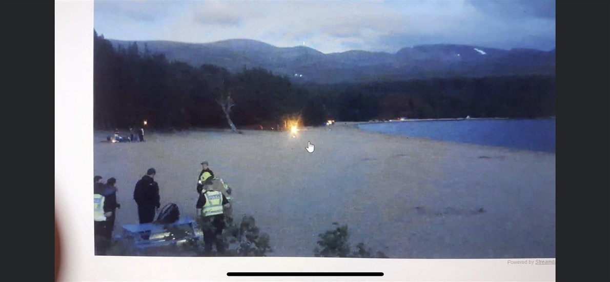 Police officers at Loch Morlich over the weekend via the webcam at the beauty spot.