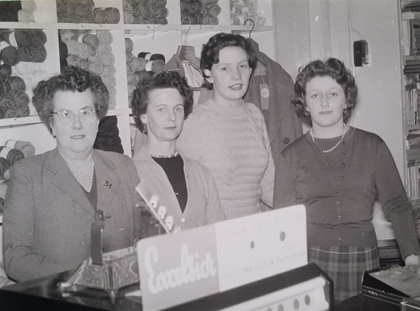 With workmates: Isobel (second left) with staff at Frasers of Perth. From left, Alice MacKay, a friend Meg and Christine Frazer.