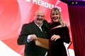 Raffle winner Martin Fitzgerald and host Nicky Marr. Picture: James Mackenzie.