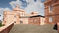 Exterior of Castle building, showing proposed new building linking the castle’s two towers, viewed from the west, with access to the terrace on the west side of the building.