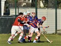 Forming an orderly queue for the ball in the New Year's day clash. Pictures: Fiona Young.