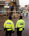 Damaged building following RTC on Grant Street as car hits former William Hill on junction with Lochalsh Road on Thursday night..Picture HN&M staff..