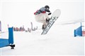 Taking the first jump on the banked slalom champion.