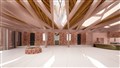 Interior of proposed new one story building linking the castle’s two towers, showing historic well.
