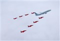 What a sight... the Flying Hawk T1 jets which are based at RAF Scampton in Lincolnshire, headed north for today's celebrations.