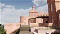 Exterior of Castle building, showing proposed new building linking the castle’s two towers, viewed from the west, with access to the terrace on the west side of the building.