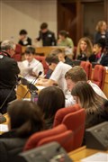 The council chambers was packed with pupils. Picture: Callum Mackay.