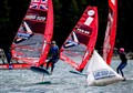Islay Watson (left) in action at the European champs. The iQ Foil European Championship is the first international event in the new Olympic windsurfing class. Photos: Sailing Energy / Engadinwind 2020