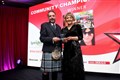 Mairi MacDonald from RBS accepted the Community Champion award on behalf of Suzy Reid who couldn't attend. Award presented by Darren Thomson of Springfield Group. Picture: James Mackenzie.