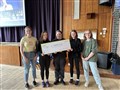 Rachel Gordon (S6 Judge), Rhona Scott, Paige Gray, Eilidh Neillie-Rutherford and Rose Allan (S6 Judge) with the winning cheque.