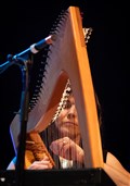 Ingrid Henderson of Glenfinnan Ceilidh Band performs on stage at Eden Court Theatre on the openng night of live music, The Royal National Mòd 2021