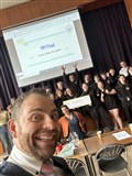 Selfie of guidance teacher Mark Abenheimer, headteacher Claire McGonigal and the YPI finalists.