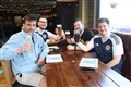 Sam Stevens, Alex Owen, Andrew Birnie and Jonathan Swindell with their pints at the Balavoulin.