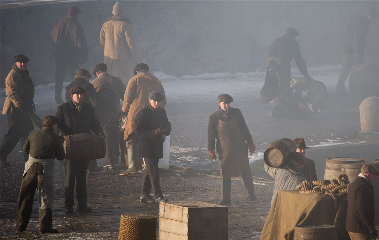 Filming took place on the Portsoy harbour pier on Friday afternoon. ..Peaky Blinders filming in Portsoy 12/02/2021...Picture: Daniel Forsyth..