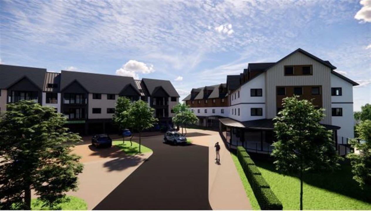 Looking towards the proposed hotel and self-catering units.