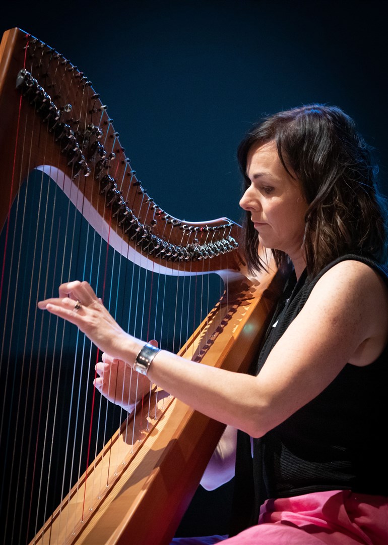 Ingrid Henderson of Glenfinnan Ceilidh Band performs on stage at Eden Court Theatre on the openng night of live music, The Royal National Mòd 2021
