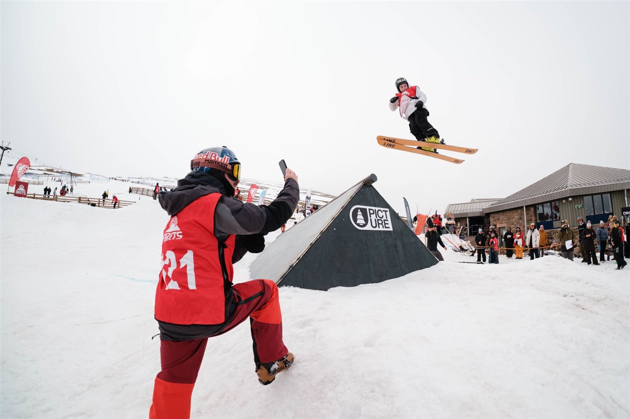Posing midair for a photo at The Brits 2023 at Cairngorm Mountain. Picture: Neil MacGrain.