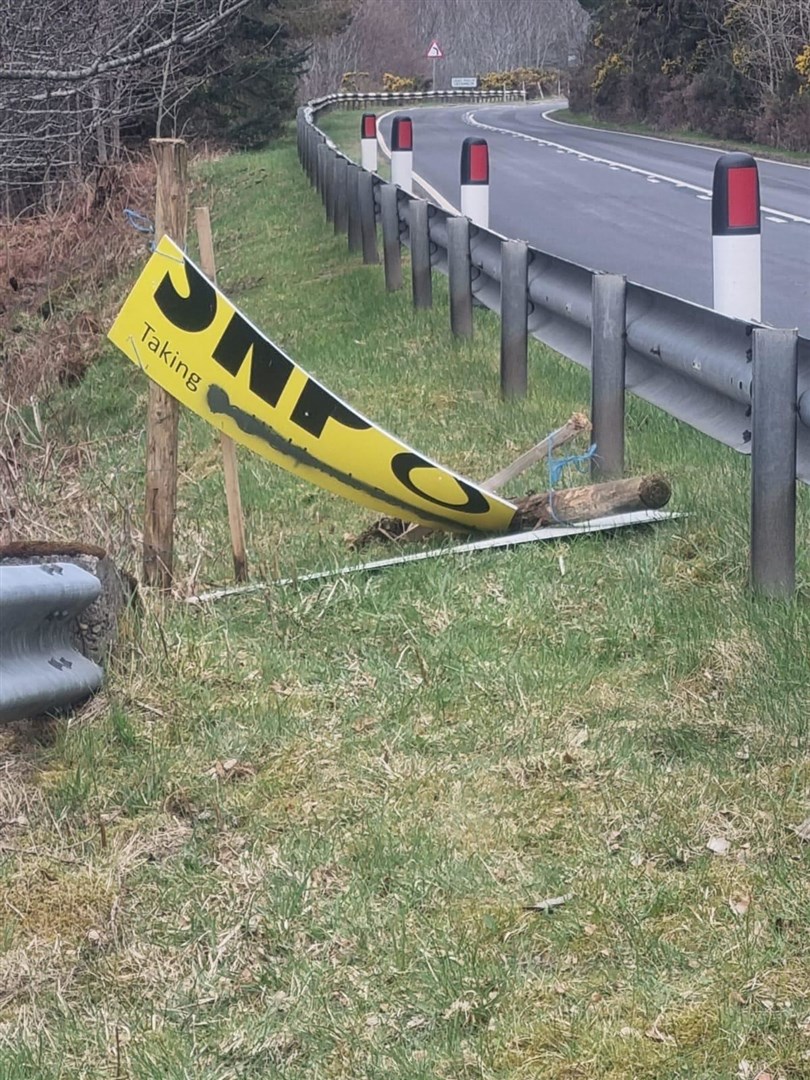 A destroyed SNP sign near Ullapool.