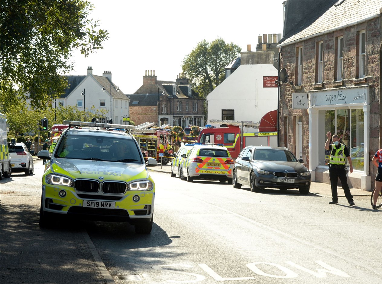 Oil tanker lorry vehicle crash on Beauly high street 16 September 2021.Picture: staff photographer.