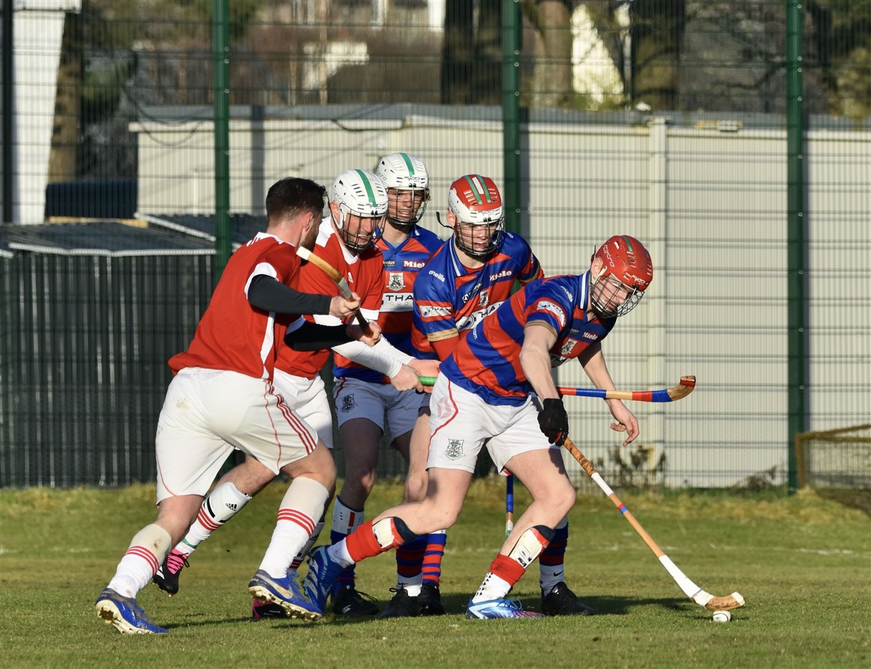 Forming an orderly queue for the ball in the New Year's day clash. Pictures: Fiona Young.