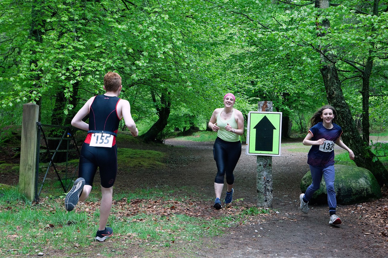 Mother and daughter team Annabell and Heather Hill from Newtonmore enjoying the run route through the Anagach Woods. Picture: Jane Hope.