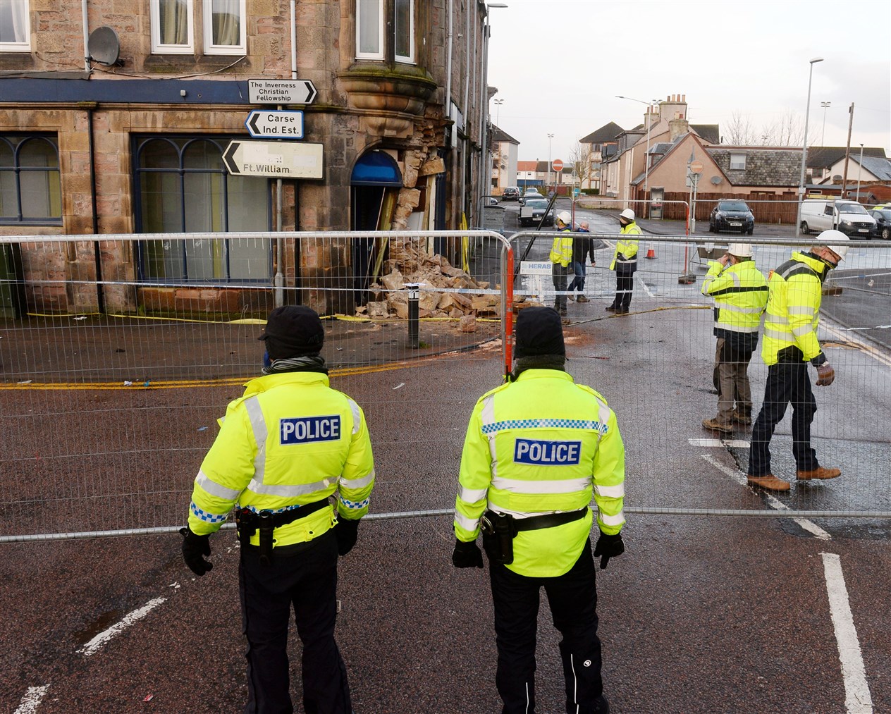 Damaged building following RTC on Grant Street as car hits former William Hill on junction with Lochalsh Road on Thursday night..Picture HN&M staff..