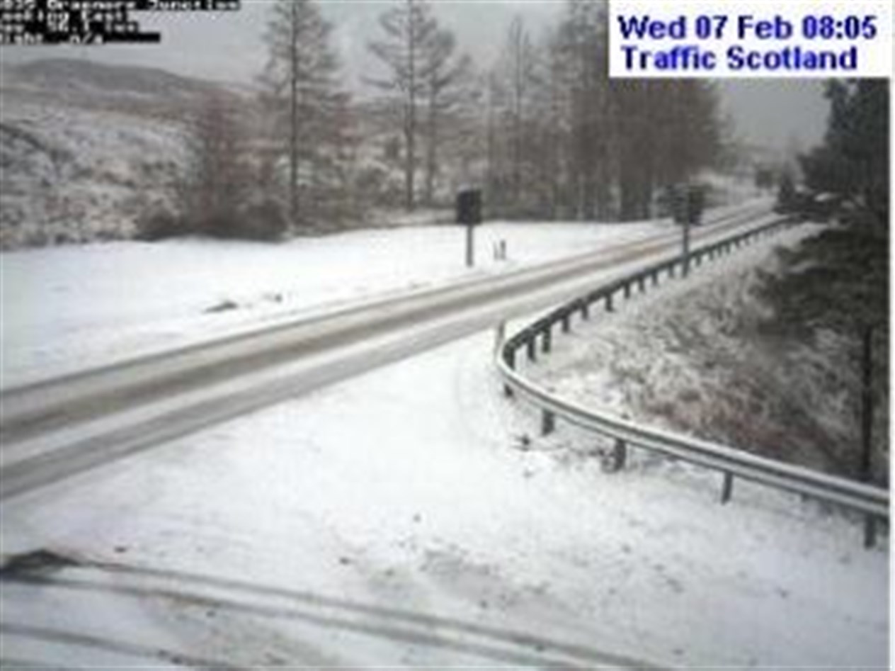 There was snow on the road at the Braemore Junction on the A835. Picture: Traffic Scotland.