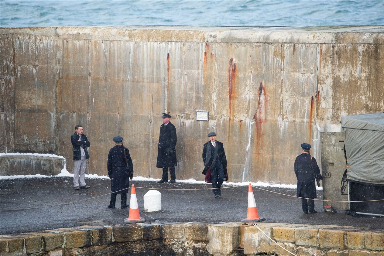 Afternoon filming look place on the harbour pier - with the North Sea behind. ..Picture: Daniel Forsyth..