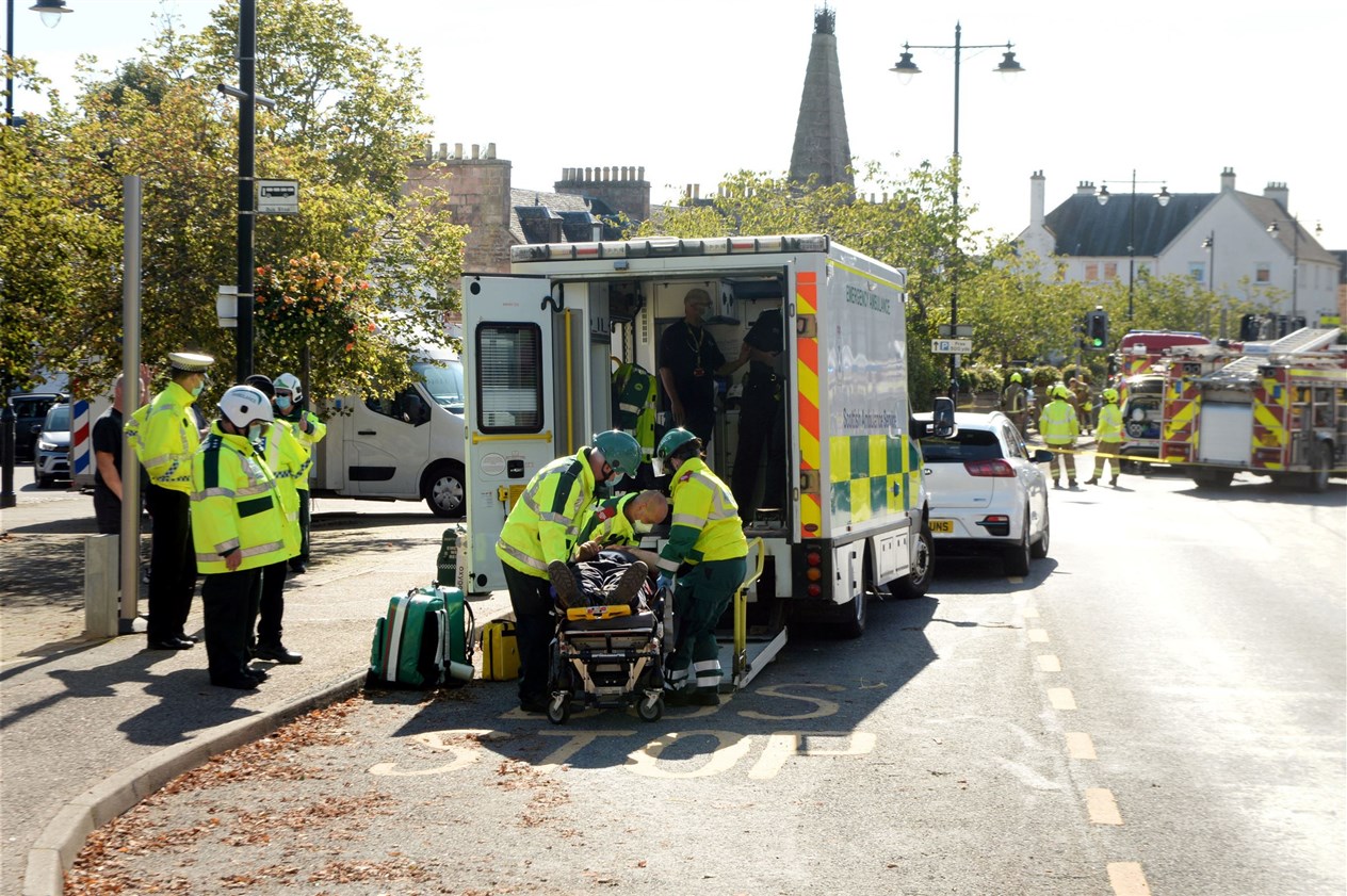Oil tanker lorry vehicle crash on Beauly high street 16 September 2021.Picture: staff photographer.