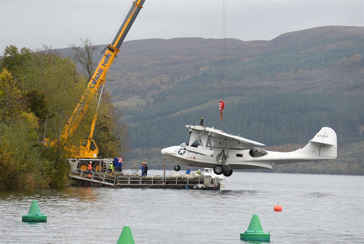 Sea plane lifted out of water at Temple Pier Loch Ness...Picture: Gary Anthony..